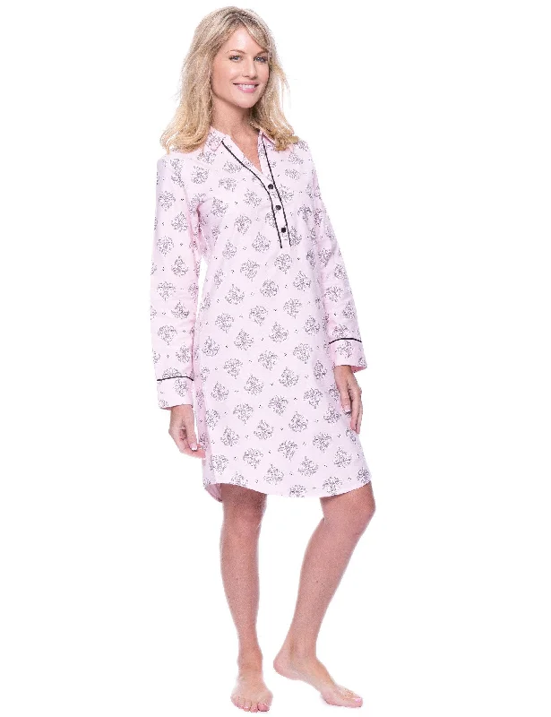 Hooded men's robes for extra warmth and comfortNoble Mount Womens Premium 100% Cotton Flannel Long Sleeve Sleep Shirt - Fleur Pink/Black