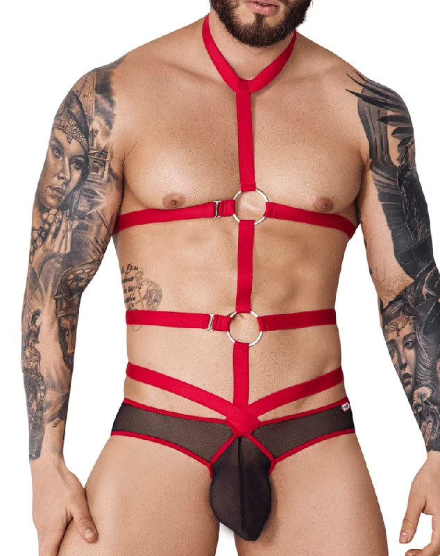 Men's briefs with a supportive pouch designPikante 1084 Lips Harness Briefs Red