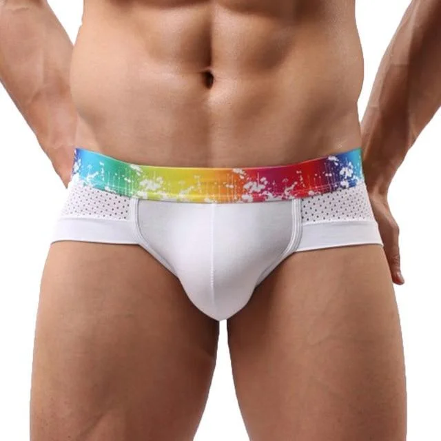 Patterned men's briefs with unique printsRainbow Band Mesh Briefs