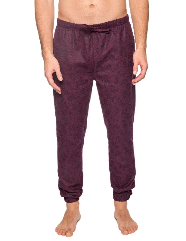 Men's robes with a satin trim for added sophisticationMen's 100% Cotton Flannel Jogger Lounge Pant - Paisley Fig/Black