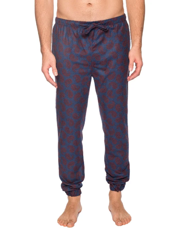 Men's robes with a hidden button closureMen's 100% Cotton Flannel Jogger Lounge Pant - Paisley Navy/Brown