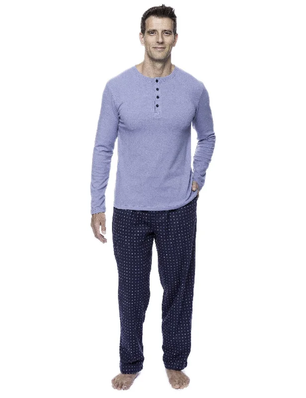 Jacquard - patterned men's robes for a stylish appearanceMen's 100% Cotton Flannel Lounge Set - Floating Squares Dark Blue