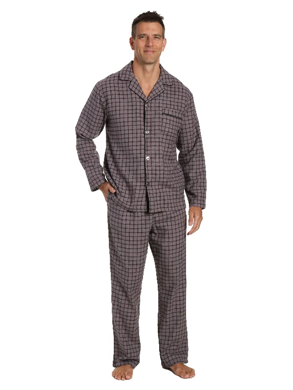 Men's robes with multiple pockets for convenienceMen's 100% Cotton Flannel Pajama Set - Checks Charcoal-Black