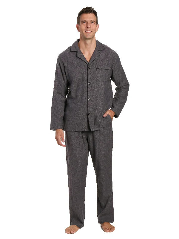 Beach - themed men's robes for a vacation vibeMen's 100% Cotton Flannel Pajama Set - Herringbone Charcoal