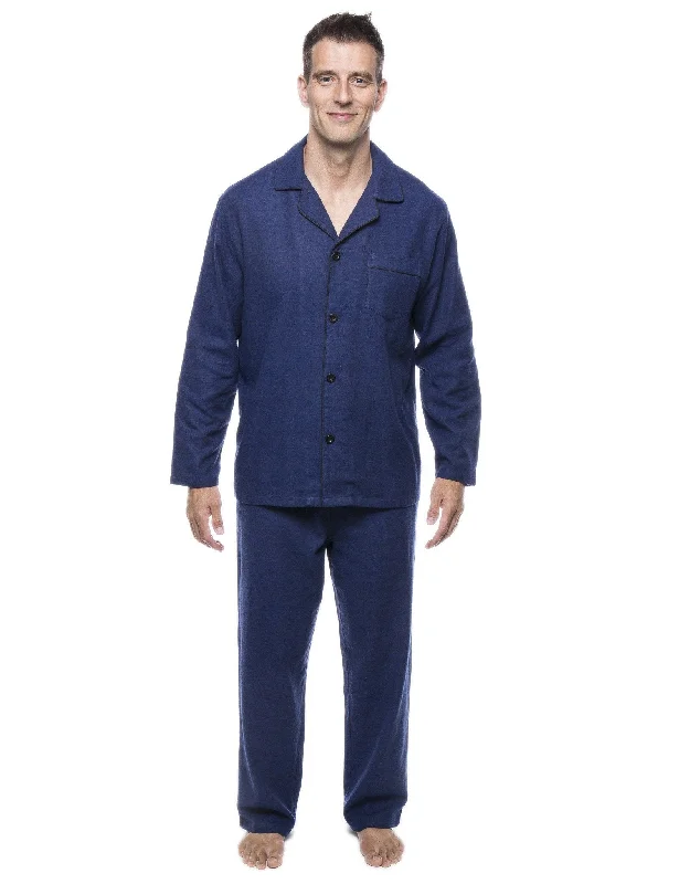 Men's robes with a satin trim for added sophisticationMen's 100% Cotton Flannel Pajama Set - Herringbone Blue/Black