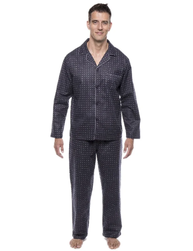 Long - length men's robes for full - body coverageMen's 100% Cotton Flannel Pajama Set - Floating Squares Dark Grey