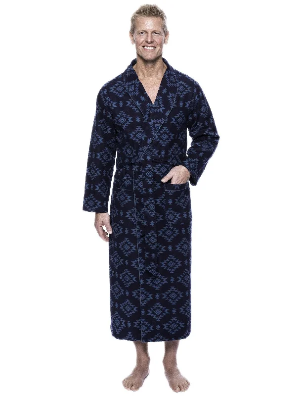 Short - style men's robes for a modern lookMen's 100% Cotton Flannel Long Robe - Aztec Navy/Teal