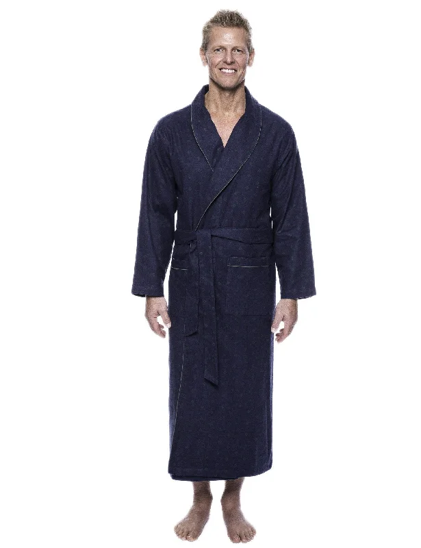 Men's robes made from sustainable materialsMen's 100% Cotton Flannel Long Robe - Double Diamond Navy/Green