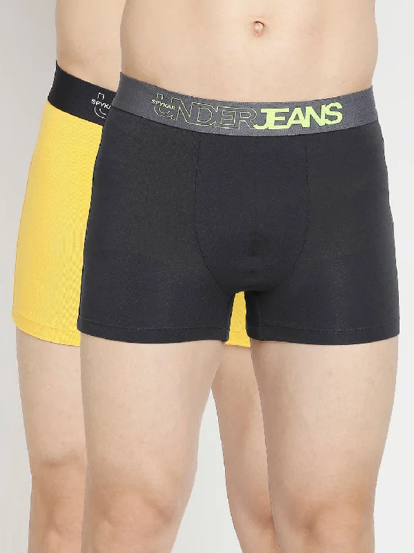 Printed men's trunks with eye - catching motifsMen Premium Yellow & Dark Grey Cotton Blend Trunk - Pack Of 2- Underjeans By Spykar