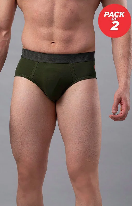 Low - cut men's briefs for a discreet appearanceOlive Cotton Brief For Men Premium - (Pack Of 2)- Underjeans By Spykar