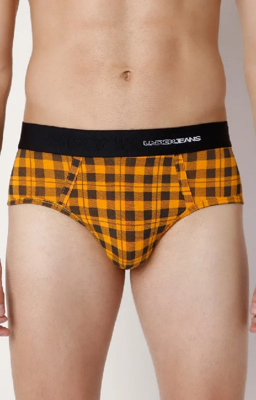 Men's briefs with a quick - dry featureUnderjeans By Spykar Men Orange Check Cotton Blend Brief