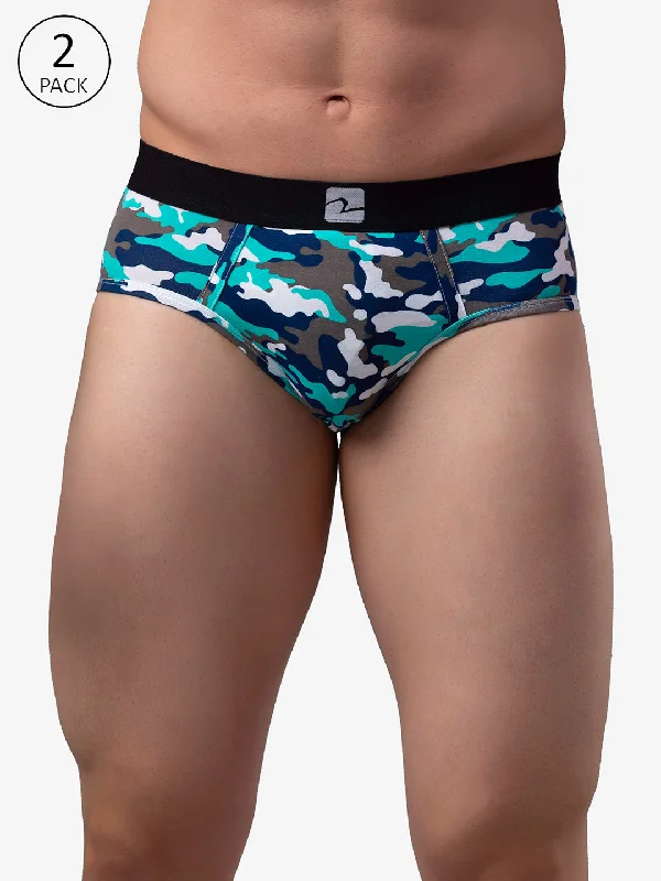 Designer - label men's briefs for high - end fashionMen Premium Cotton Blend Camo 2 Brief - (Pack Of 2)- Underjeans By Spykar