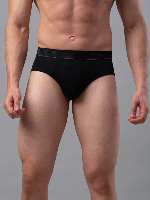 Men's briefs with a supportive pouch designMen Premium Black Cotton Blend Brief- Underjeans By Spykar