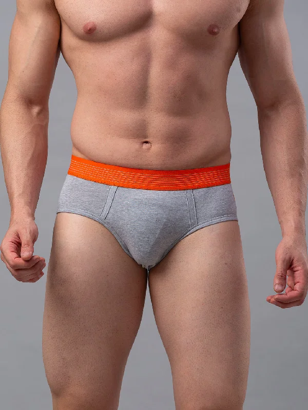 Low - cut men's briefs for a discreet appearanceMen Premium Grey-Orange Cotton Blend Brief- Underjeans By Spykar