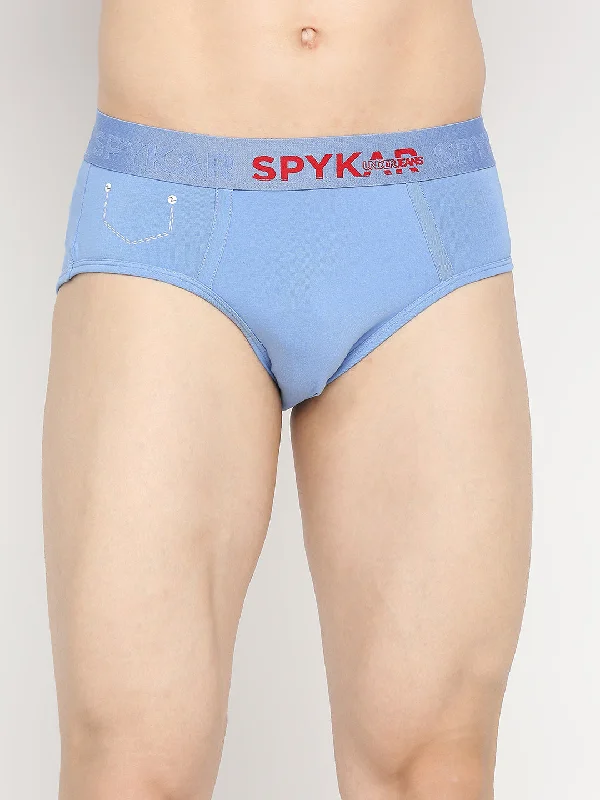 Vintage - style men's briefs for a retro lookMen Premium Bright Blue Cotton Blend Brief - Underjeans By Spykar