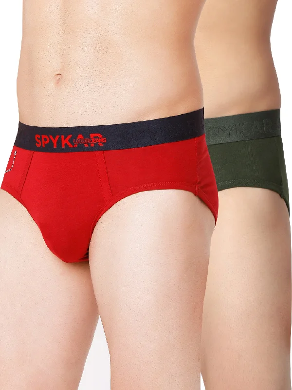 Full - back men's briefs for maximum coverageMen Premium Maroon & Olive Cotton Blend Brief (Pack Of 2)- Underjeans By Spykar