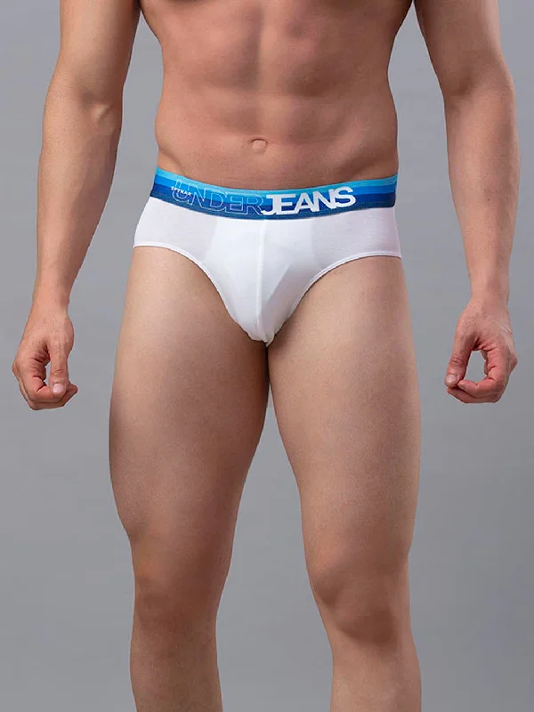 Vintage - style men's briefs for a retro lookMen Premium Cotton Blend White-Blue Brief- Underjeans By Spykar