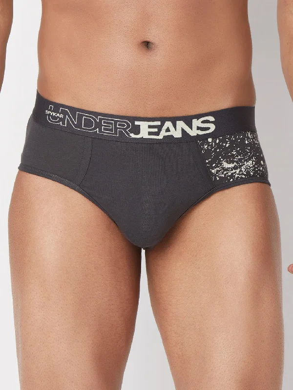 Men's briefs with a quick - dry featureMen Premium Grey Cotton Blend Brief- Underjeans By Spykar