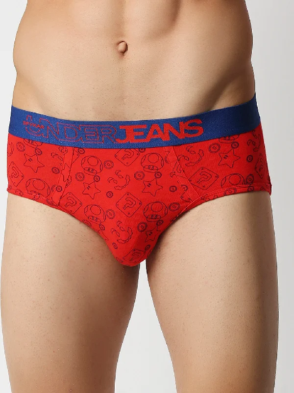 Vintage - style men's briefs for a retro lookUnderjeans By Spykar Men Premium Red Cotton Blend Regular Fit Brief