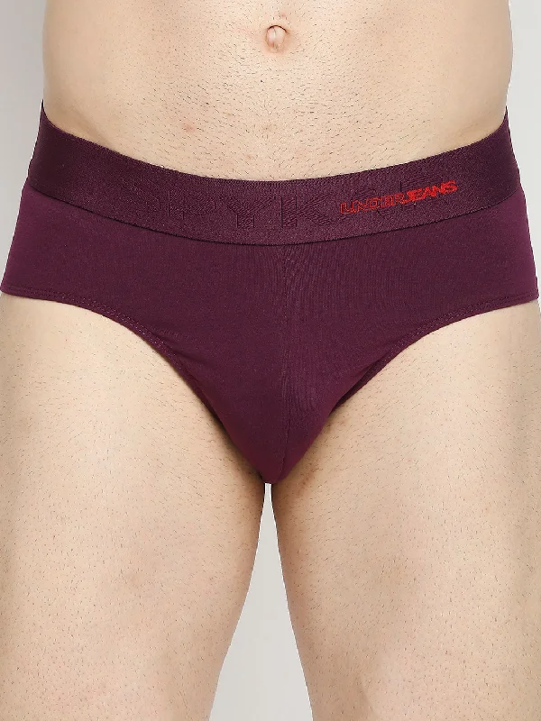 Men's briefs with a lace trim for a touch of flairUnderjeans By Spykar Men Premium Cotton Blend Purple Brief