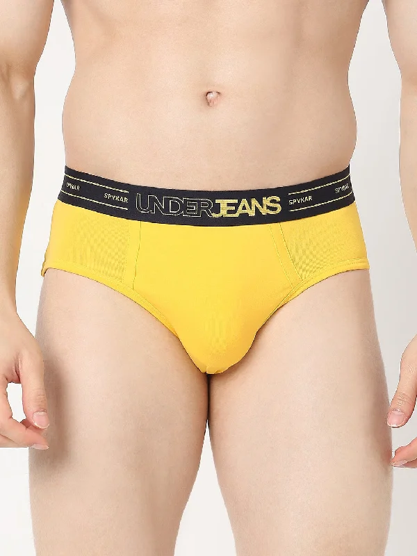 Designer - label men's briefs for high - end fashionUnderjeans by Spykar Men Premium Yellow Brief