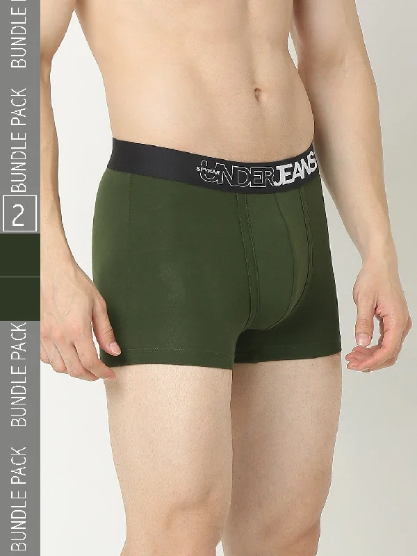 Patterned men's trunks, like camo or dotsUnderjeans By Spykar Men Premium Olive Trunk Pack Of 2