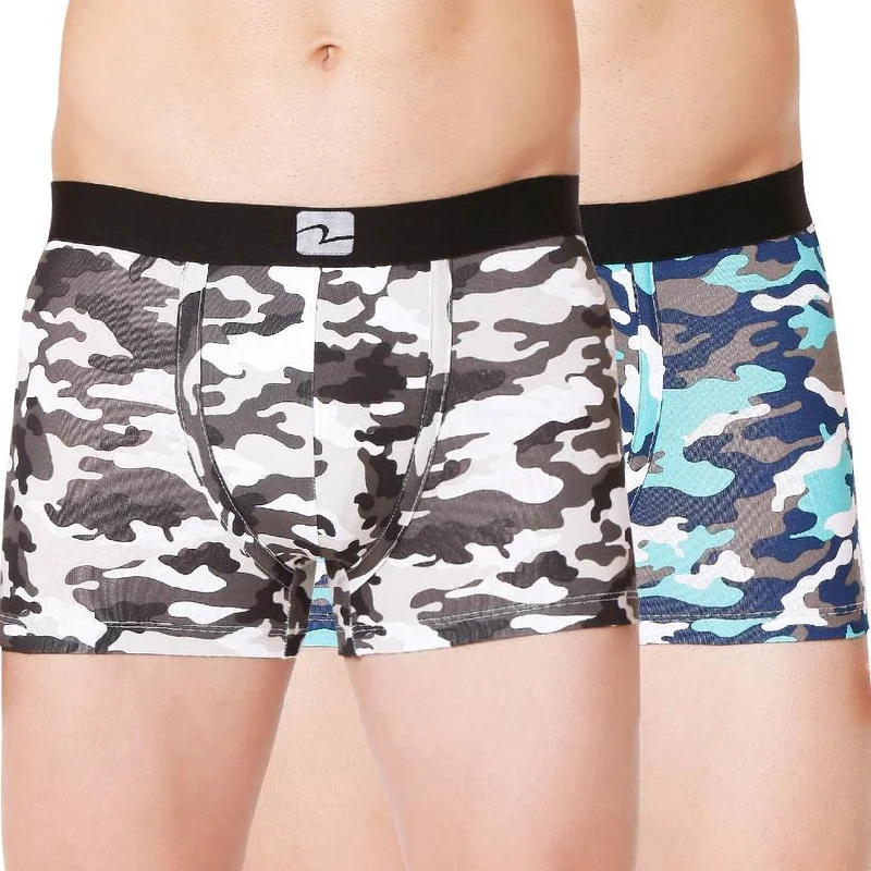 Men's trunks with a wide elastic waistbandMen Premium Camo 1 & Camo 2 Cotton Blend Trunk (Pack Of 2)- Underjeans By Spykar