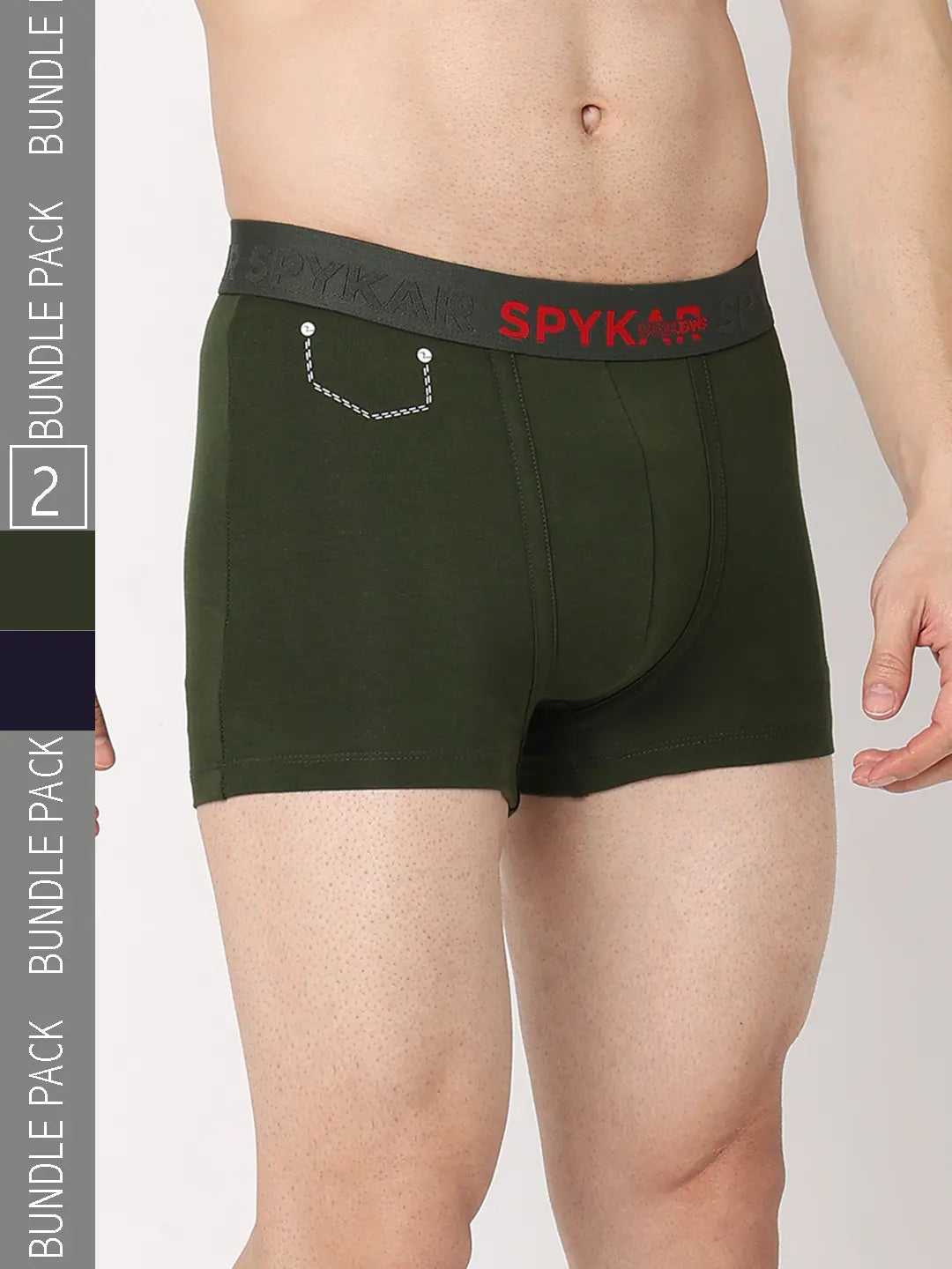 Designer men's trunks with a fashionable edgeUnderjeans By Spykar Men Premium Navy & Olive Cotton Blend Regular Fit Trunk - Pack Of 2